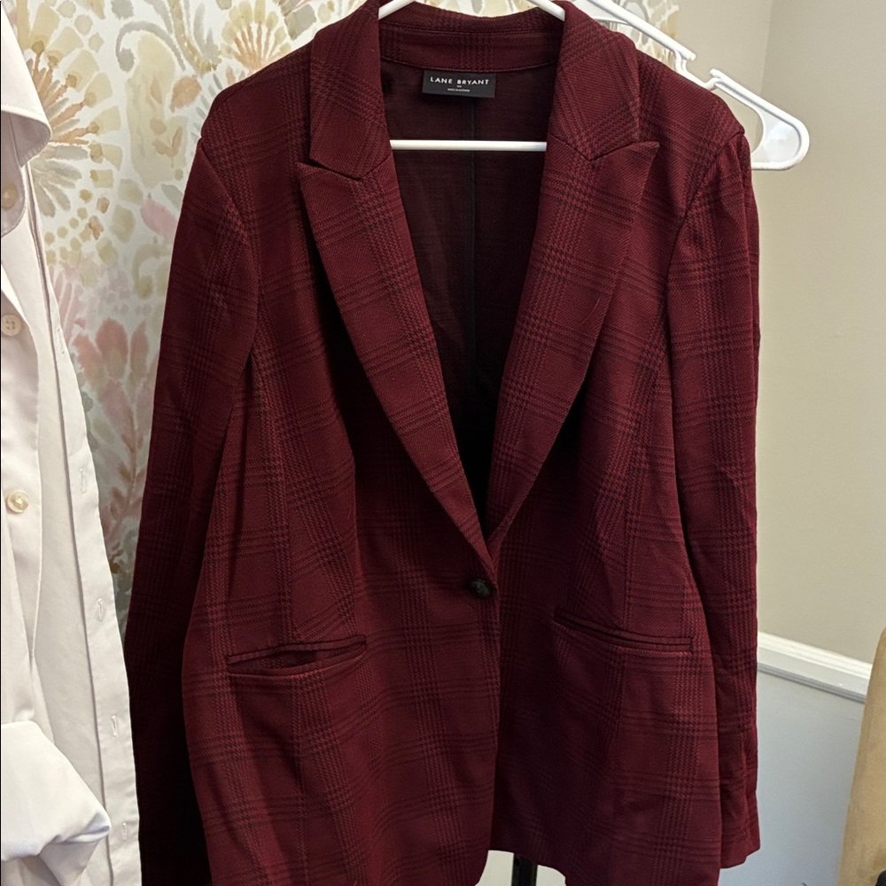 Lane Bryant Deep Burgundy Plaid Blazer Jacket